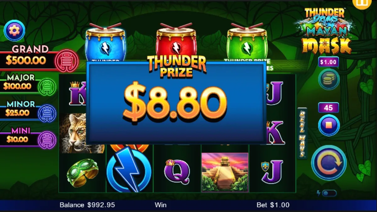 Thunder Drums Mayan Mask slot machine mobile interface